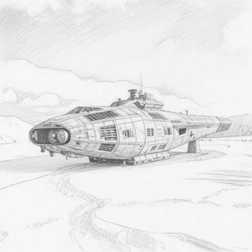 After: the same starship image turned into a pencil sketch by an image-to-image edit