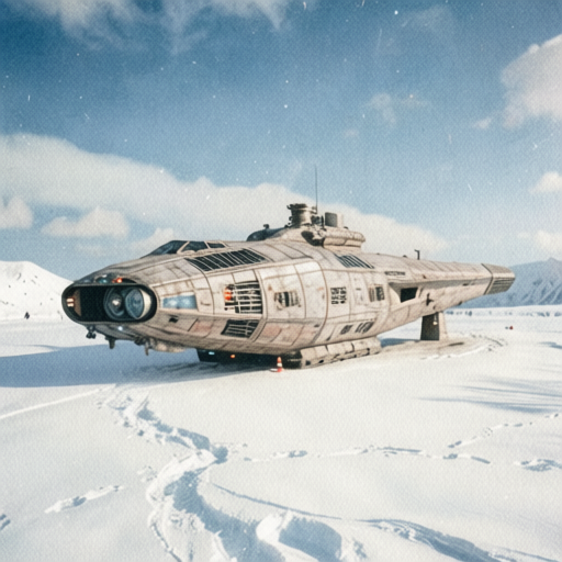 Before: a starship standing in a snowy landscape, generated with FLUX.2 Klein